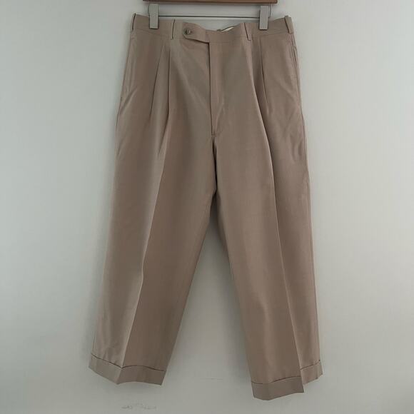 Holland & Sherry Bespoke Pleated Pants Dress Trousers Tan Size 38" JL - Picture 4 of 10
